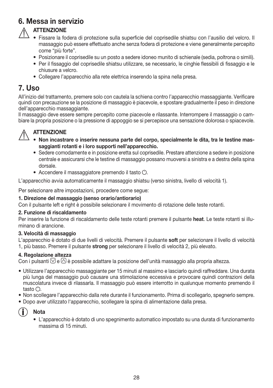 Messa in servizio | Beurer MG 215 User Manual | Page 28 / 48