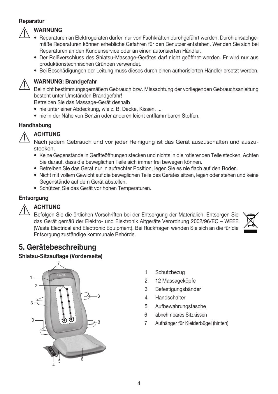 Gerätebeschreibung | Beurer MG 215 User Manual | Page 4 / 48
