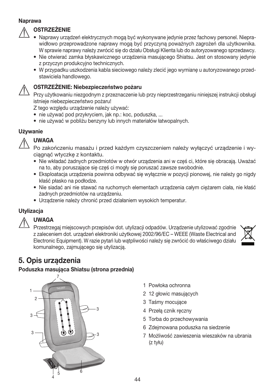Opis urządzenia | Beurer MG 215 User Manual | Page 44 / 48