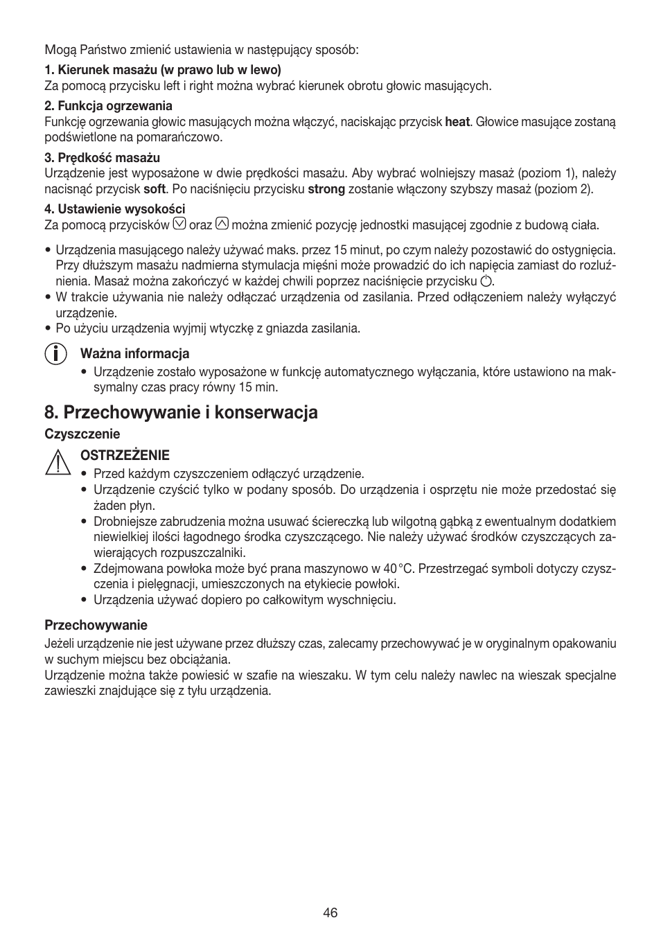 Przechowywanie i konserwacja | Beurer MG 215 User Manual | Page 46 / 48