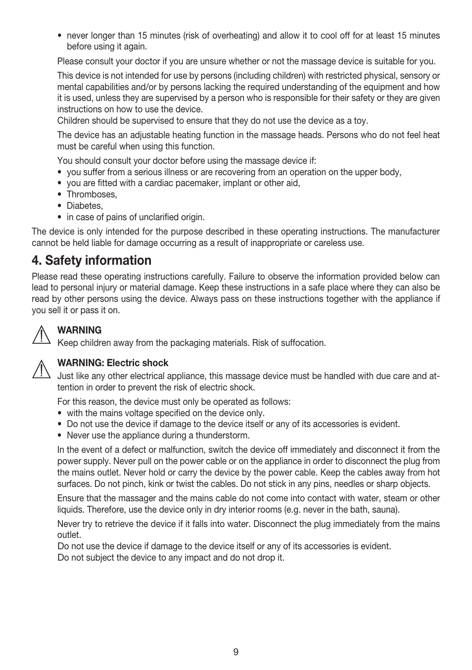 Safety information | Beurer MG 215 User Manual | Page 9 / 48