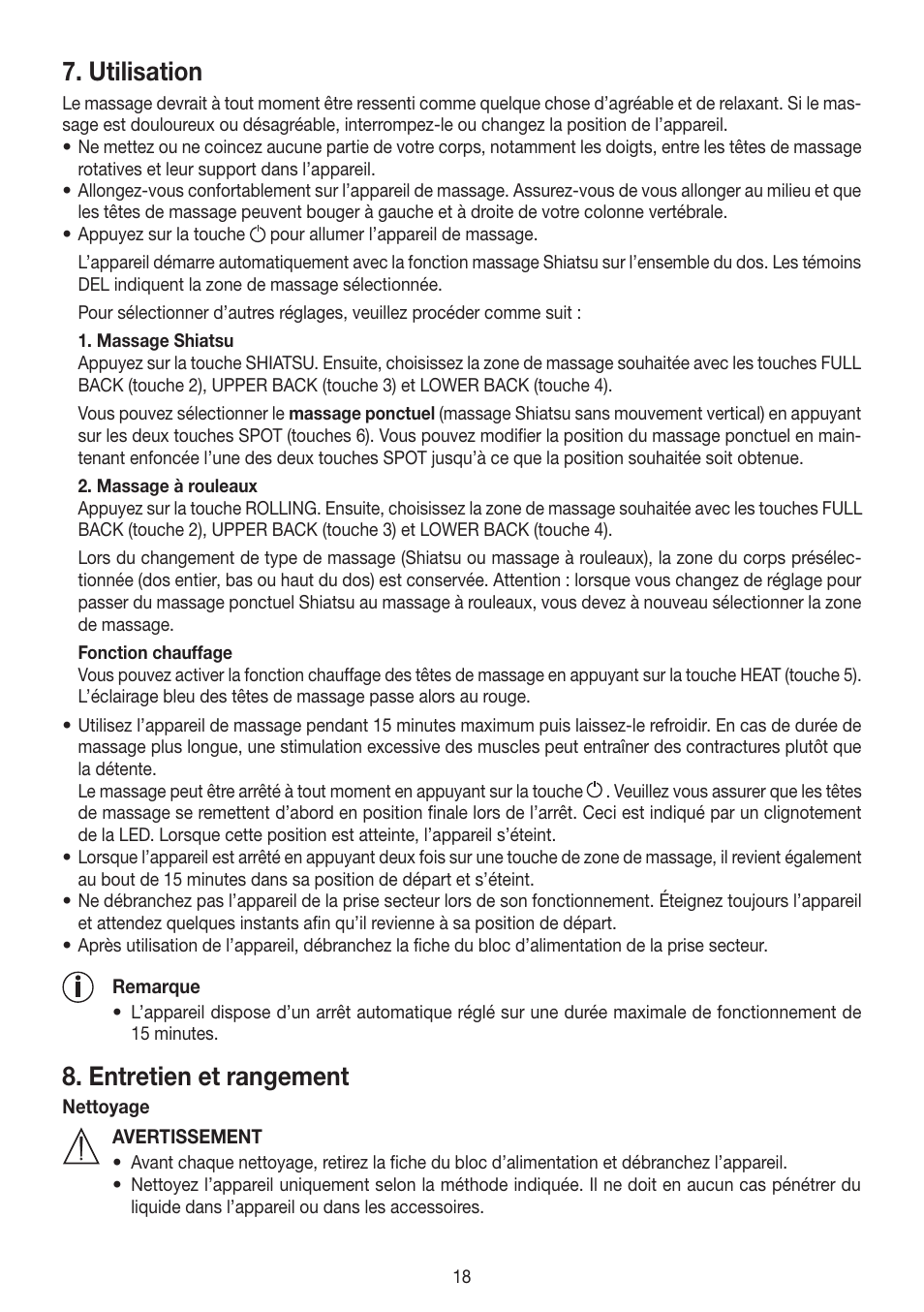 Utilisation, Entretien et rangement | Beurer MG 230 User Manual | Page 18 / 52