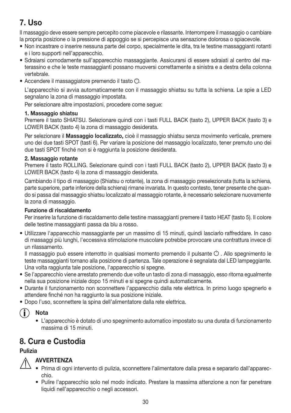 Cura e custodia | Beurer MG 230 User Manual | Page 30 / 52