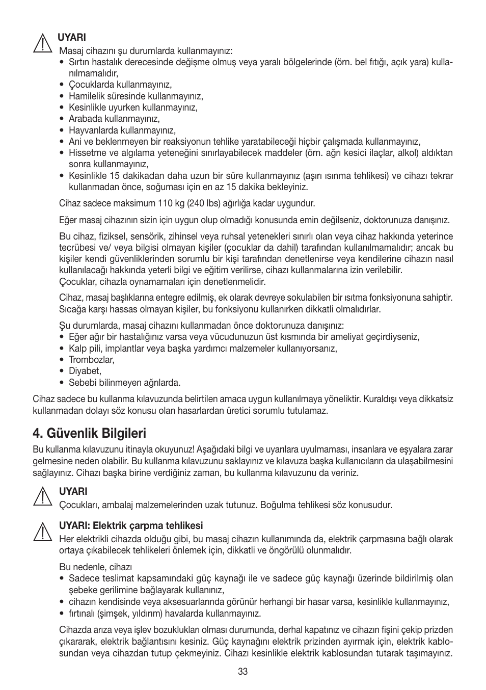 Güvenlik bilgileri | Beurer MG 230 User Manual | Page 33 / 52