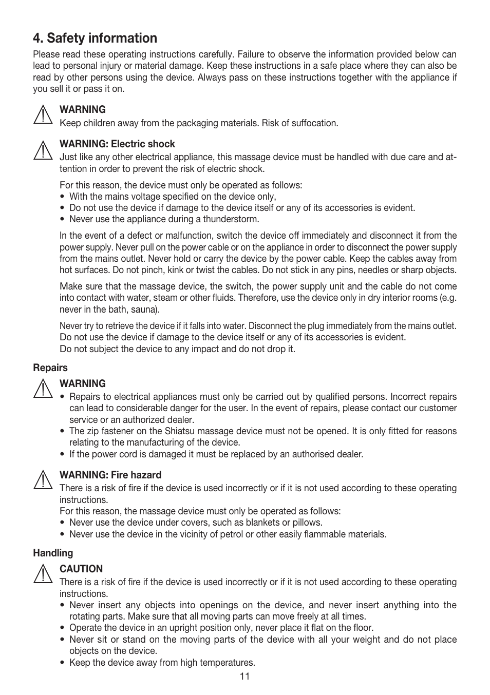 Safety information | Beurer MG 240 User Manual | Page 11 / 60