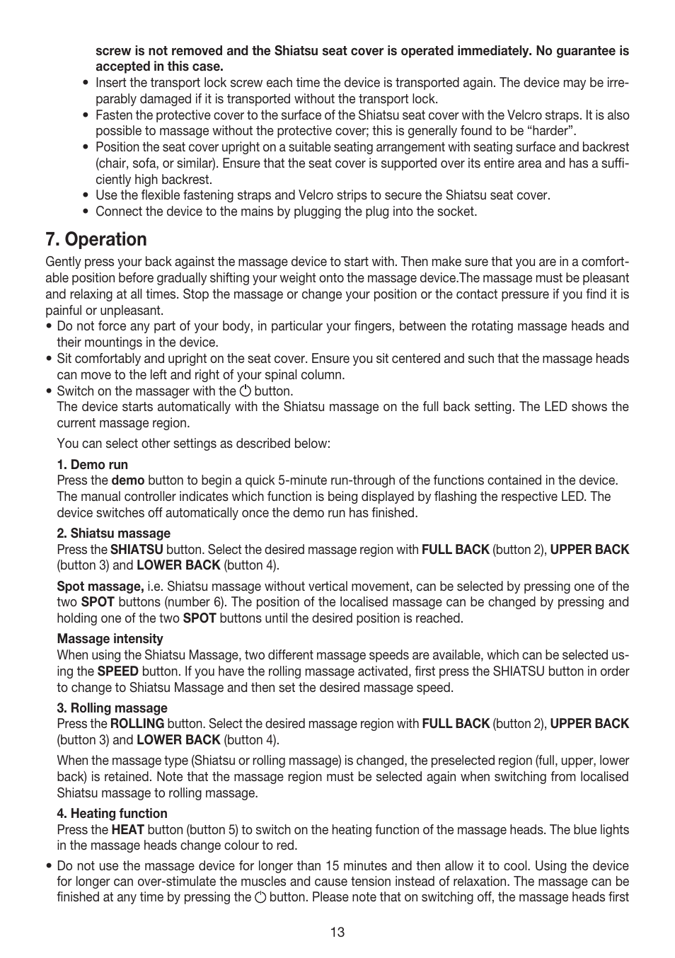 Operation | Beurer MG 240 User Manual | Page 13 / 60