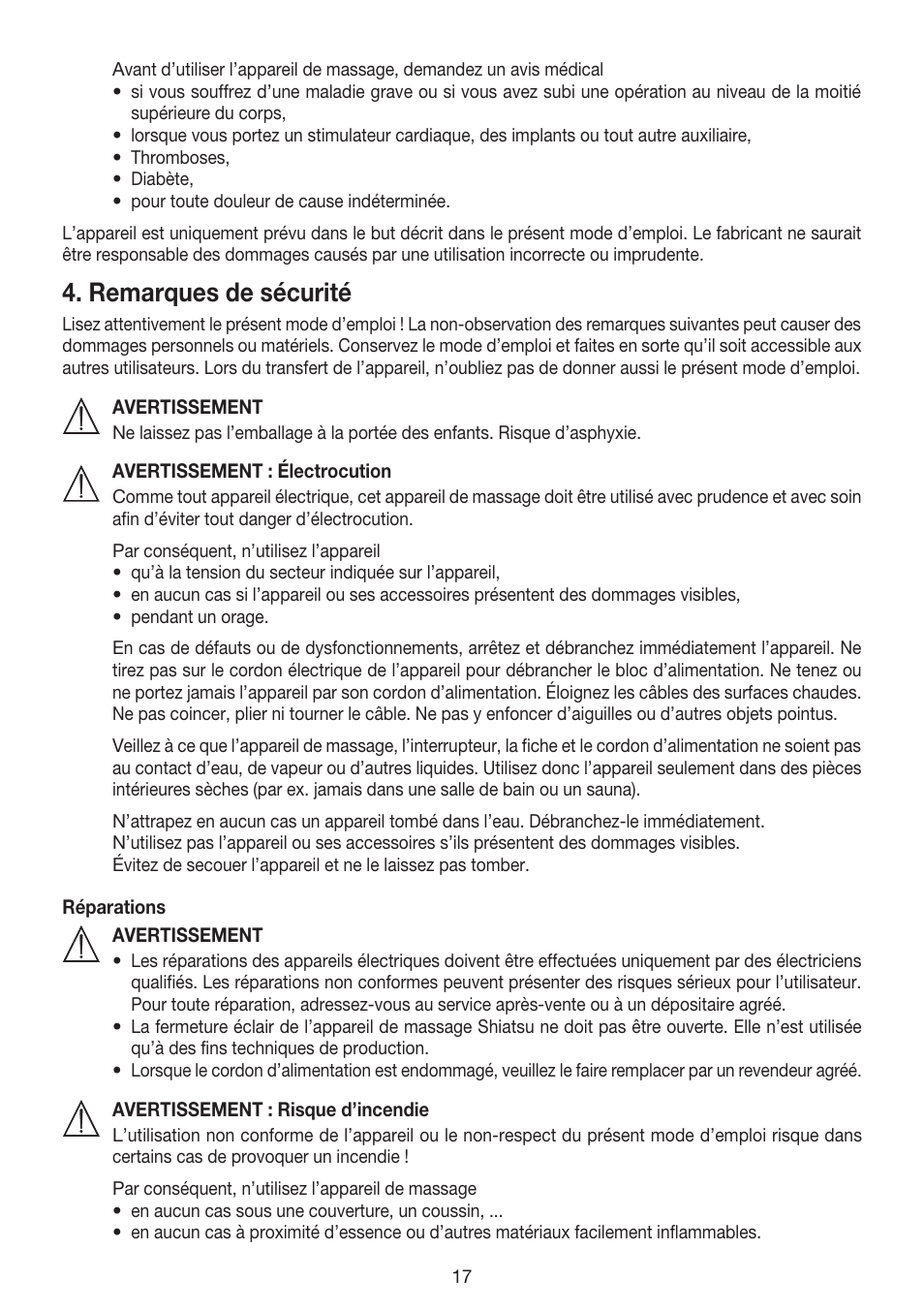 Remarques de sécurité | Beurer MG 240 User Manual | Page 17 / 60