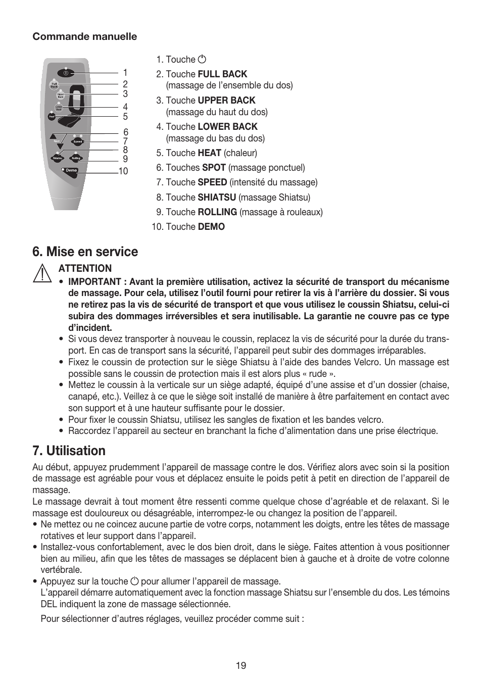 Mise en service, Utilisation | Beurer MG 240 User Manual | Page 19 / 60