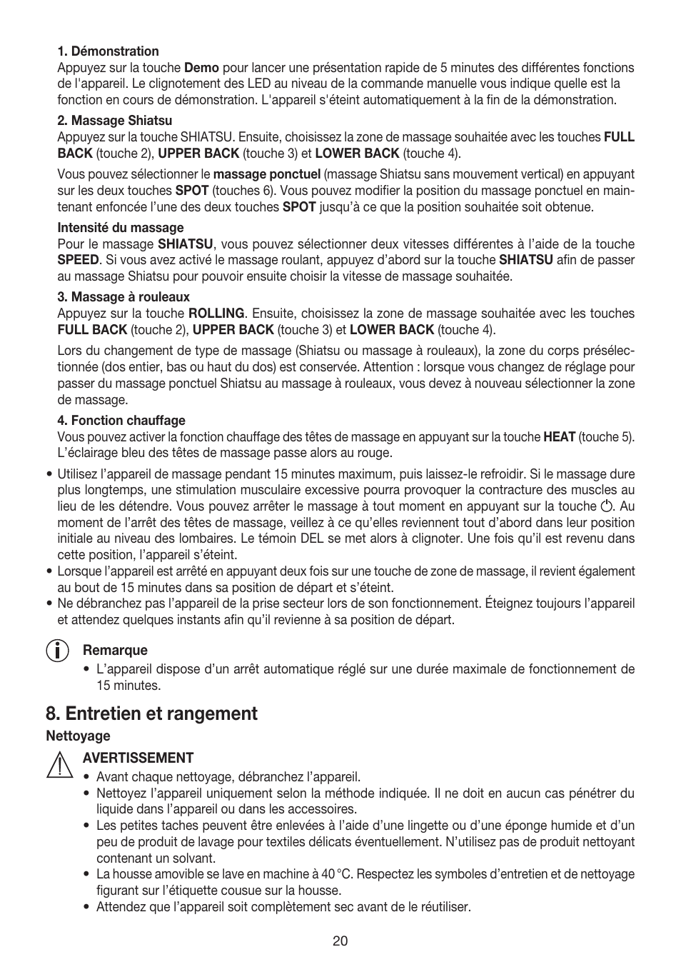 Entretien et rangement | Beurer MG 240 User Manual | Page 20 / 60