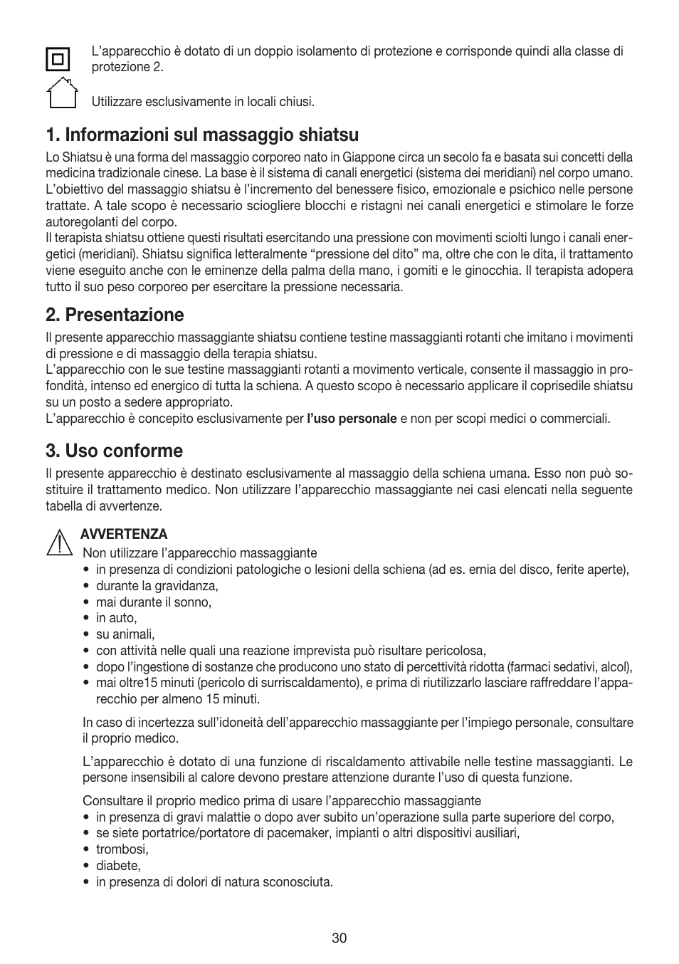 Informazioni sul massaggio shiatsu, Presentazione, Uso conforme | Beurer MG 240 User Manual | Page 30 / 60