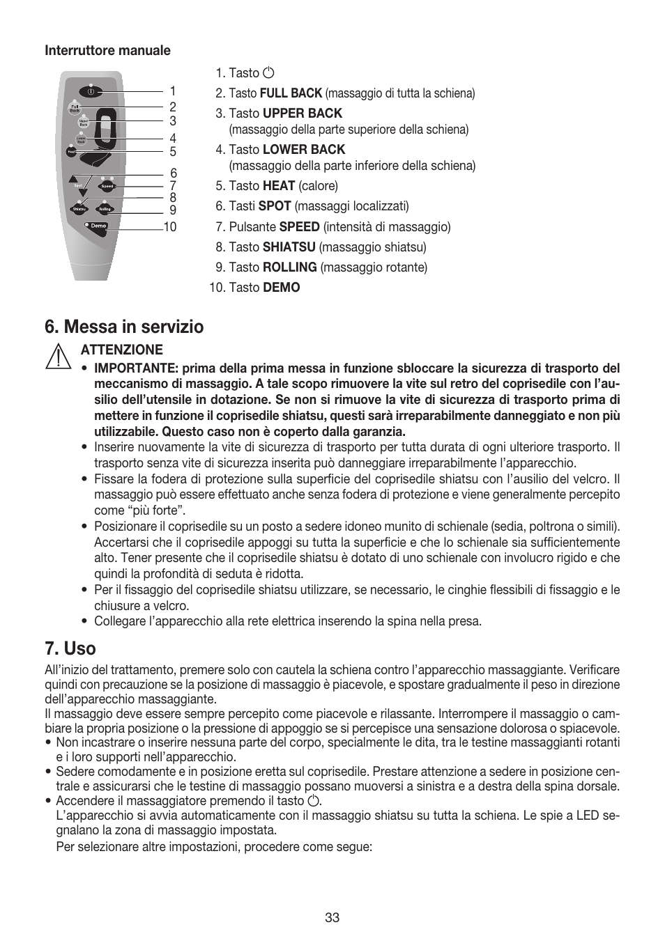 Messa in servizio | Beurer MG 240 User Manual | Page 33 / 60