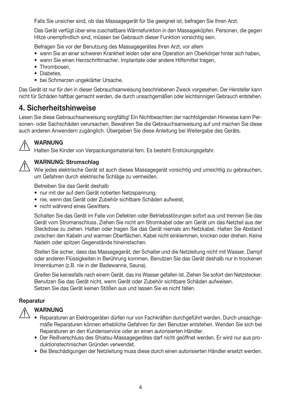 Sicherheitshinweise | Beurer MG 240 User Manual | Page 4 / 60