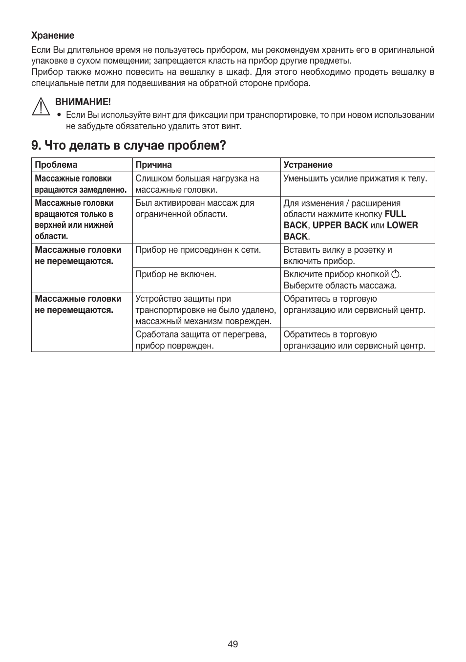 Что делать в случае проблем | Beurer MG 240 User Manual | Page 49 / 60