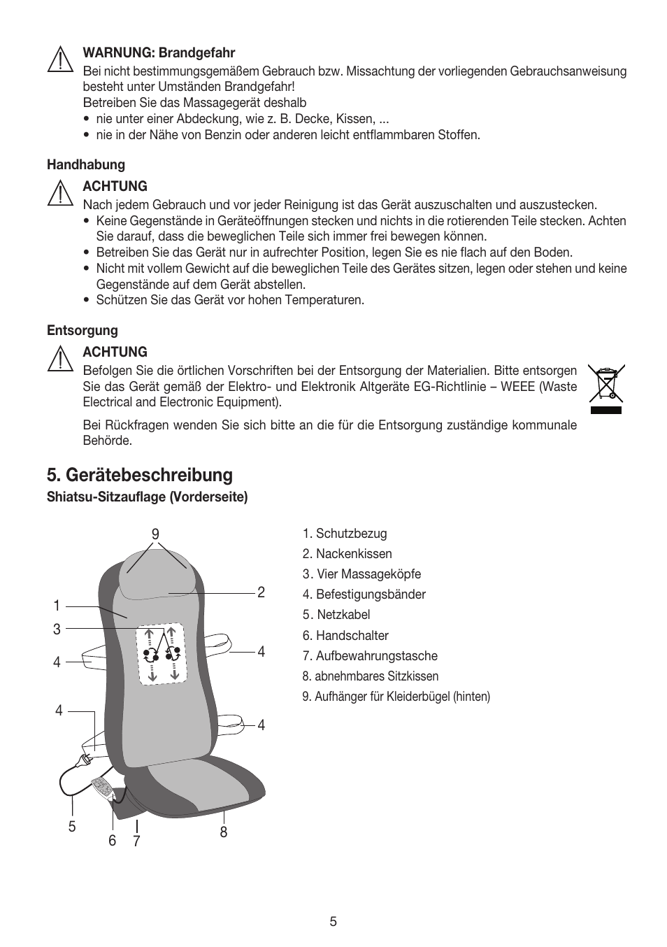 Gerätebeschreibung | Beurer MG 240 User Manual | Page 5 / 60