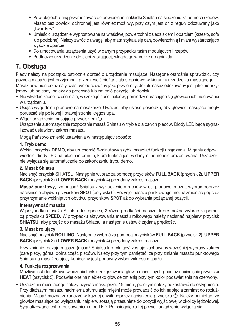 Obsługa | Beurer MG 240 User Manual | Page 56 / 60