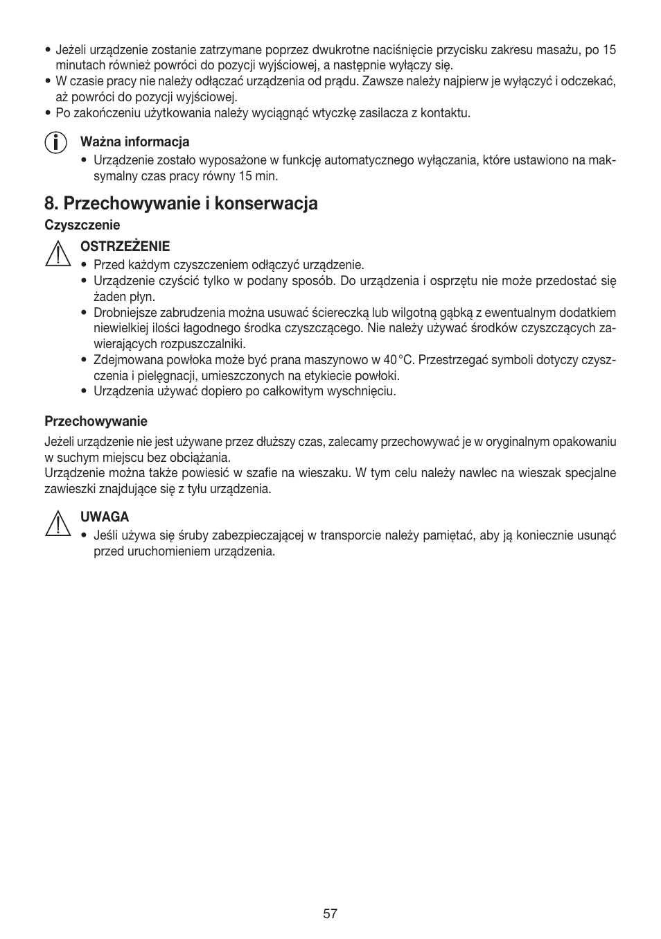 Przechowywanie i konserwacja | Beurer MG 240 User Manual | Page 57 / 60