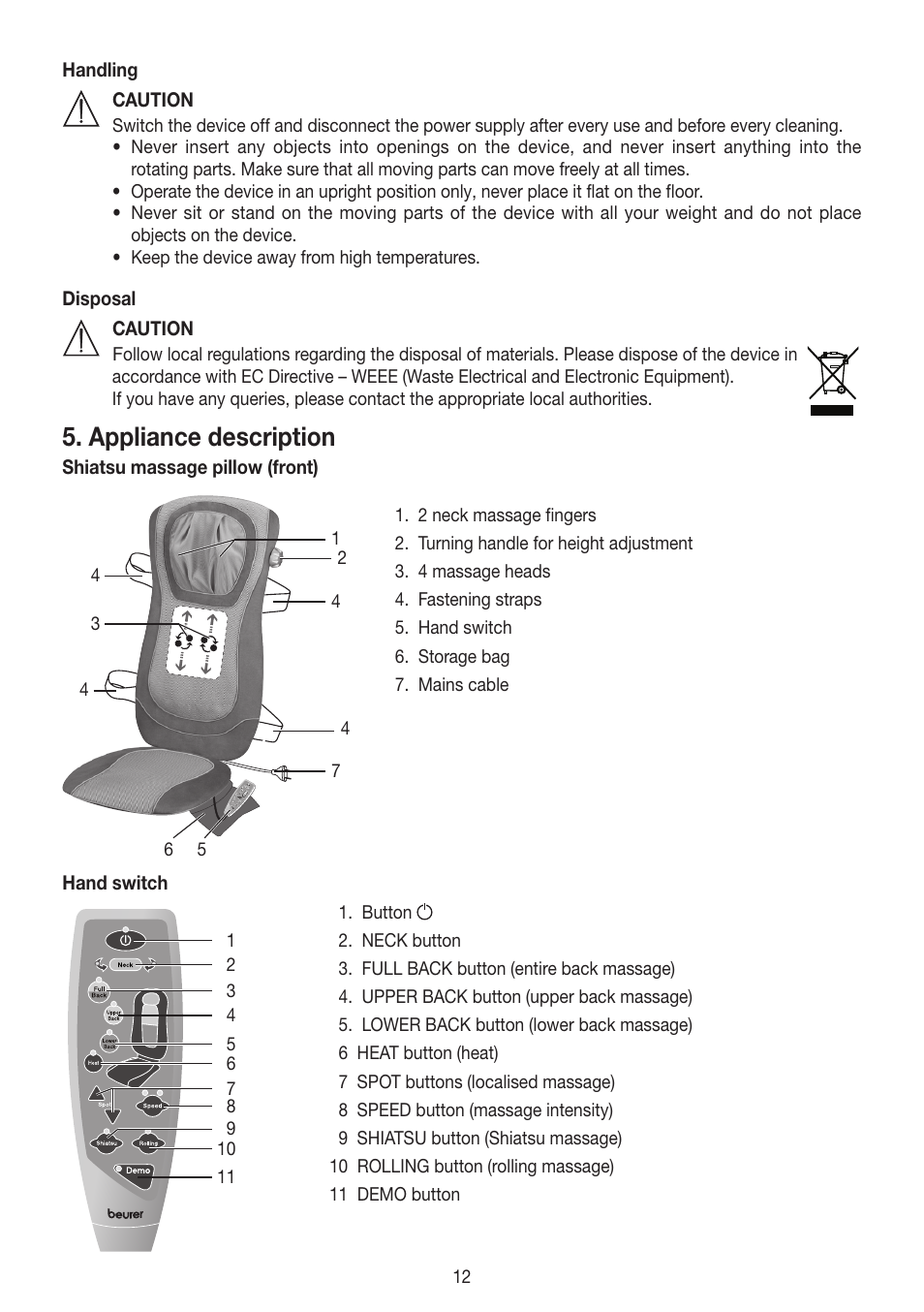 Appliance description | Beurer MG 250 User Manual | Page 12 / 60