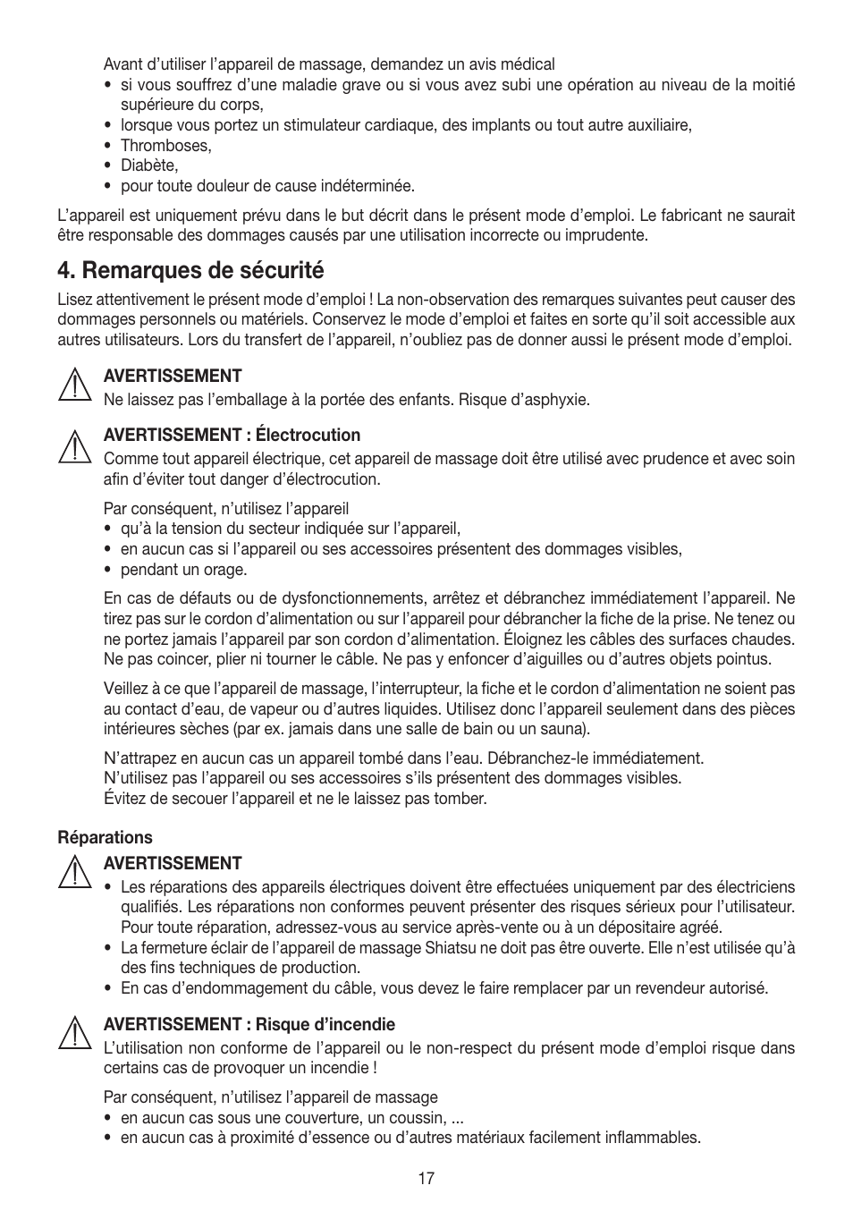 Remarques de sécurité | Beurer MG 250 User Manual | Page 17 / 60