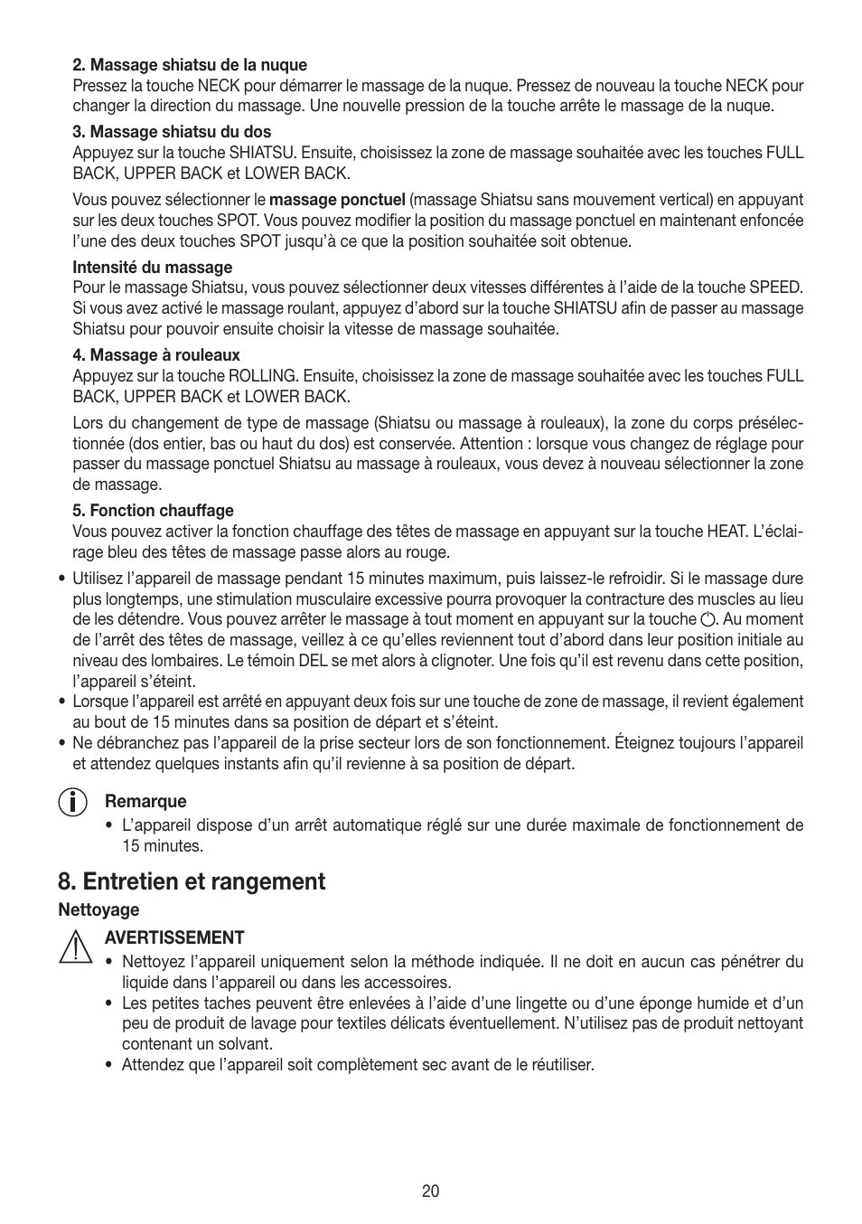 Entretien et rangement | Beurer MG 250 User Manual | Page 20 / 60