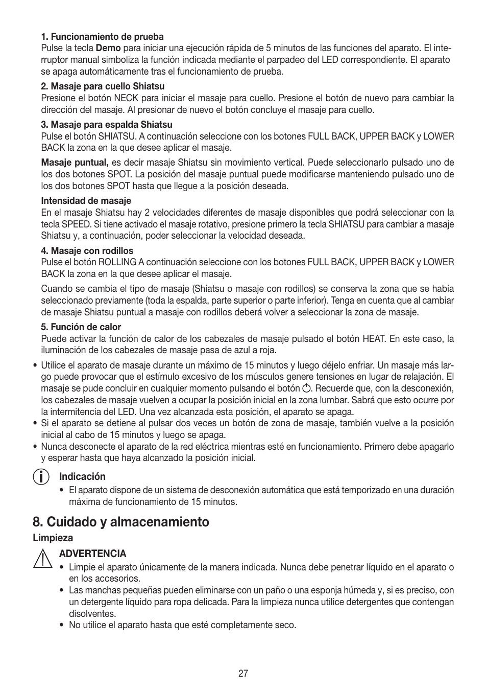 Cuidado y almacenamiento | Beurer MG 250 User Manual | Page 27 / 60