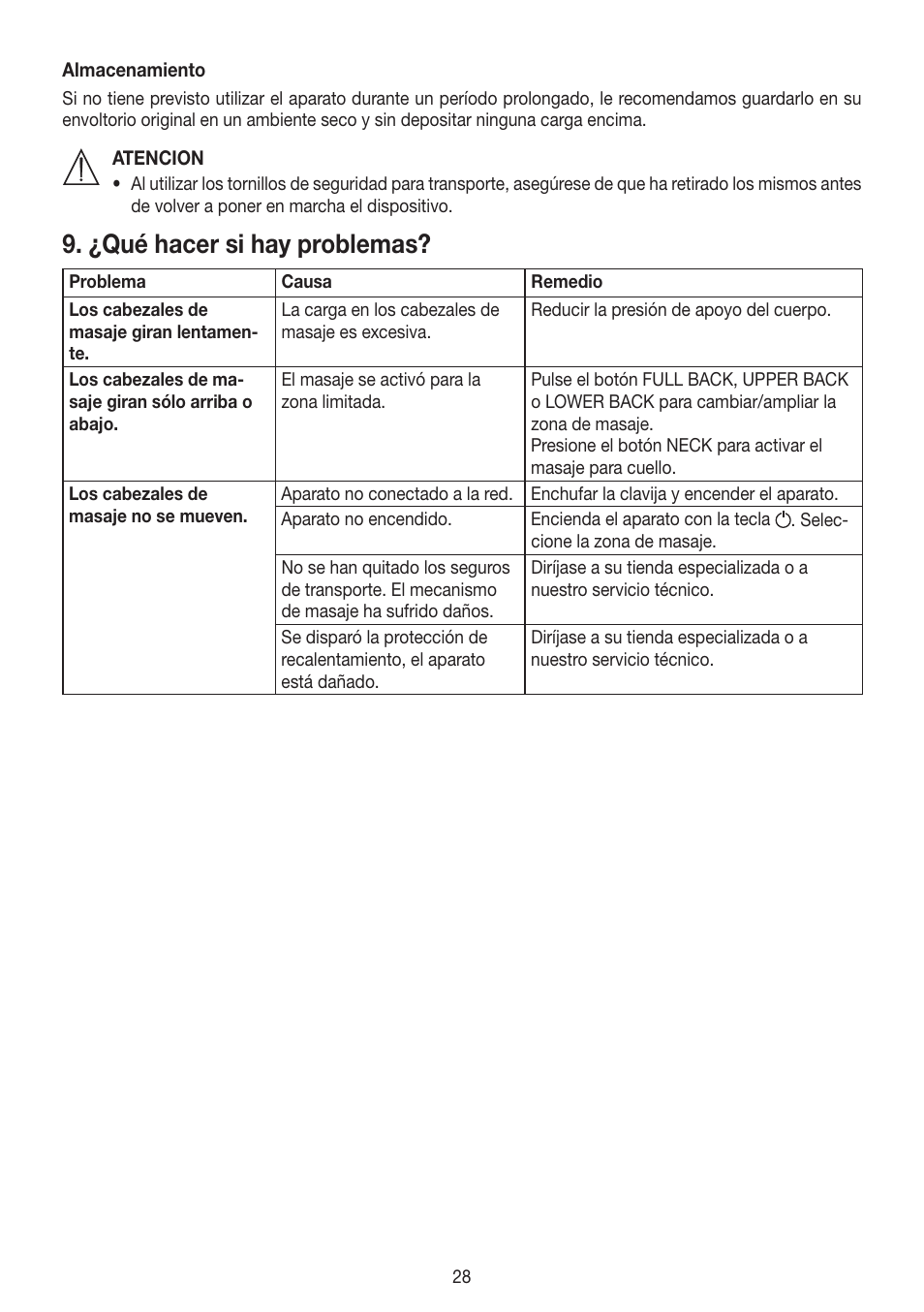 ¿qué hacer si hay problemas | Beurer MG 250 User Manual | Page 28 / 60