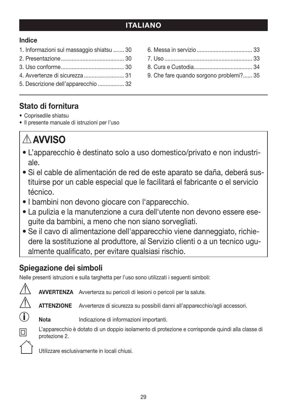 Avviso | Beurer MG 250 User Manual | Page 29 / 60