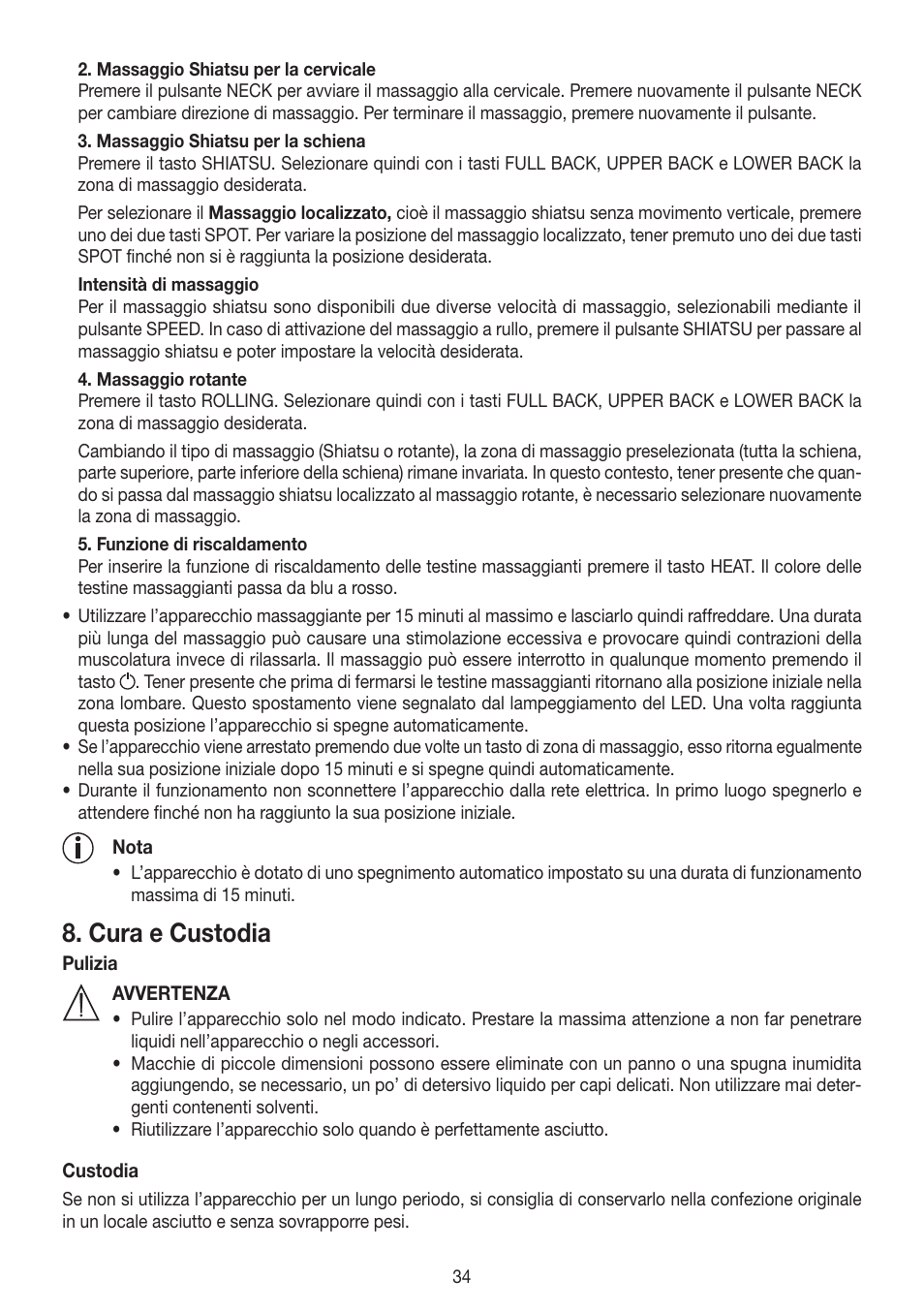 Cura e custodia | Beurer MG 250 User Manual | Page 34 / 60