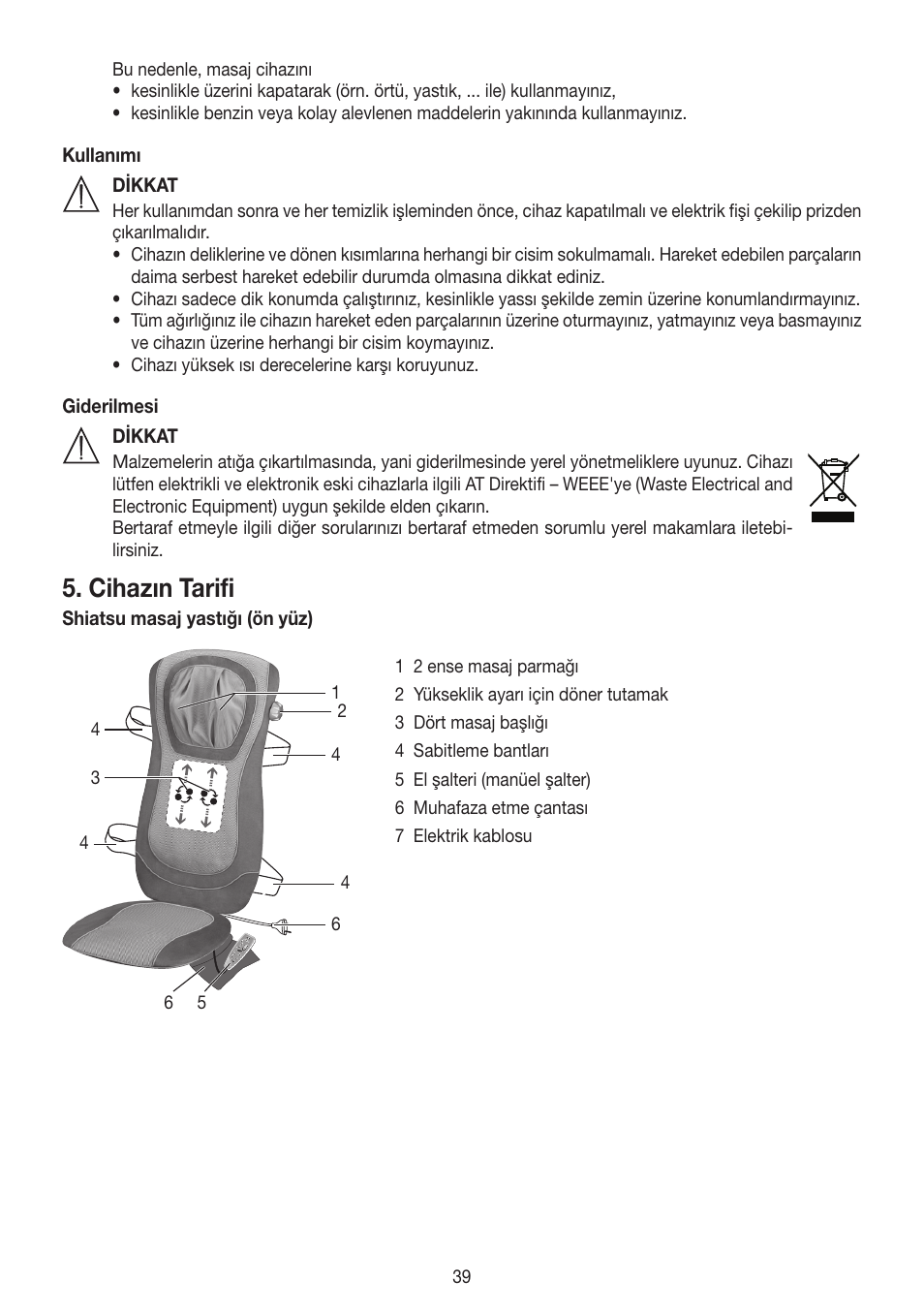 Cihazın tarifi | Beurer MG 250 User Manual | Page 39 / 60