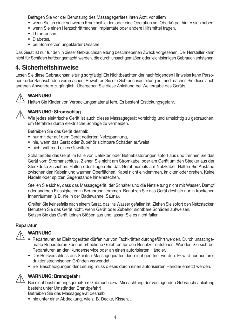 Sicherheitshinweise | Beurer MG 250 User Manual | Page 4 / 60