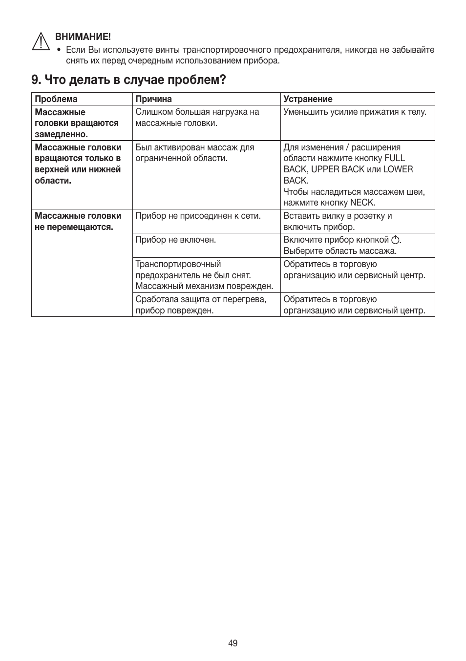 Что делать в случае проблем | Beurer MG 250 User Manual | Page 49 / 60