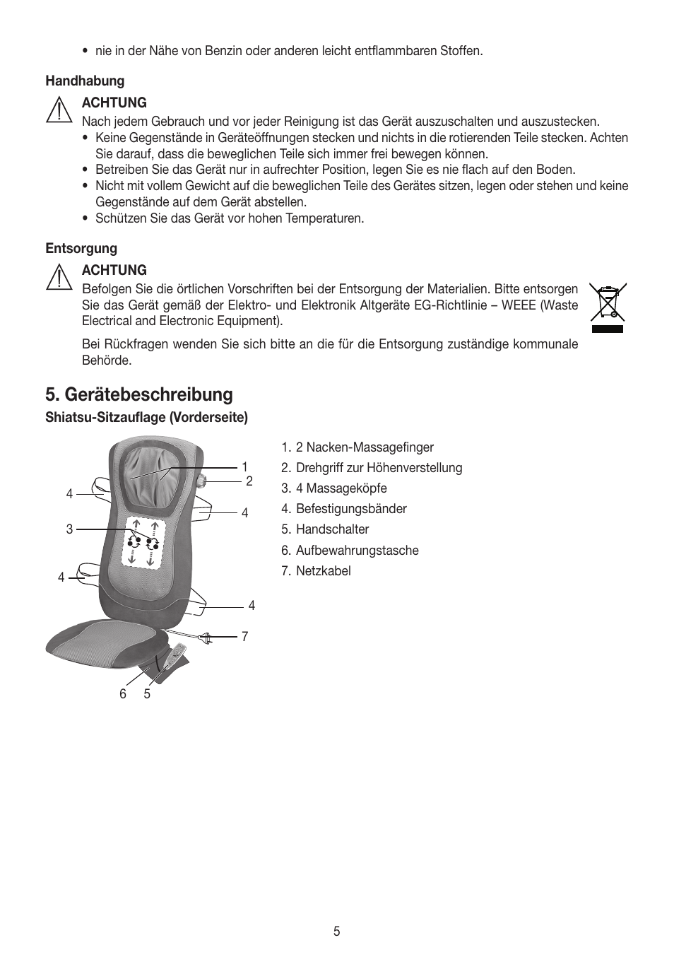 Gerätebeschreibung | Beurer MG 250 User Manual | Page 5 / 60