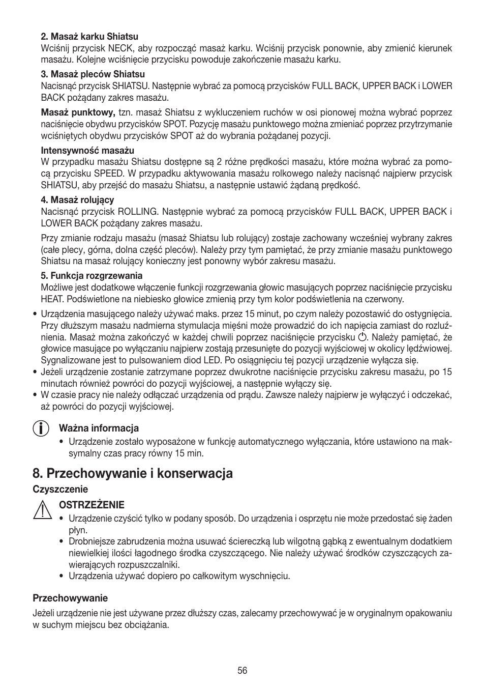 Przechowywanie i konserwacja | Beurer MG 250 User Manual | Page 56 / 60