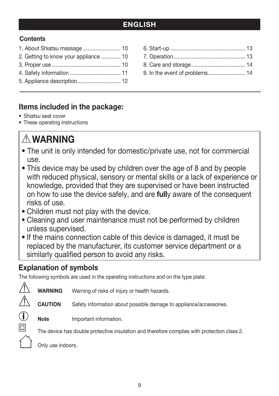 Warning | Beurer MG 250 User Manual | Page 9 / 60