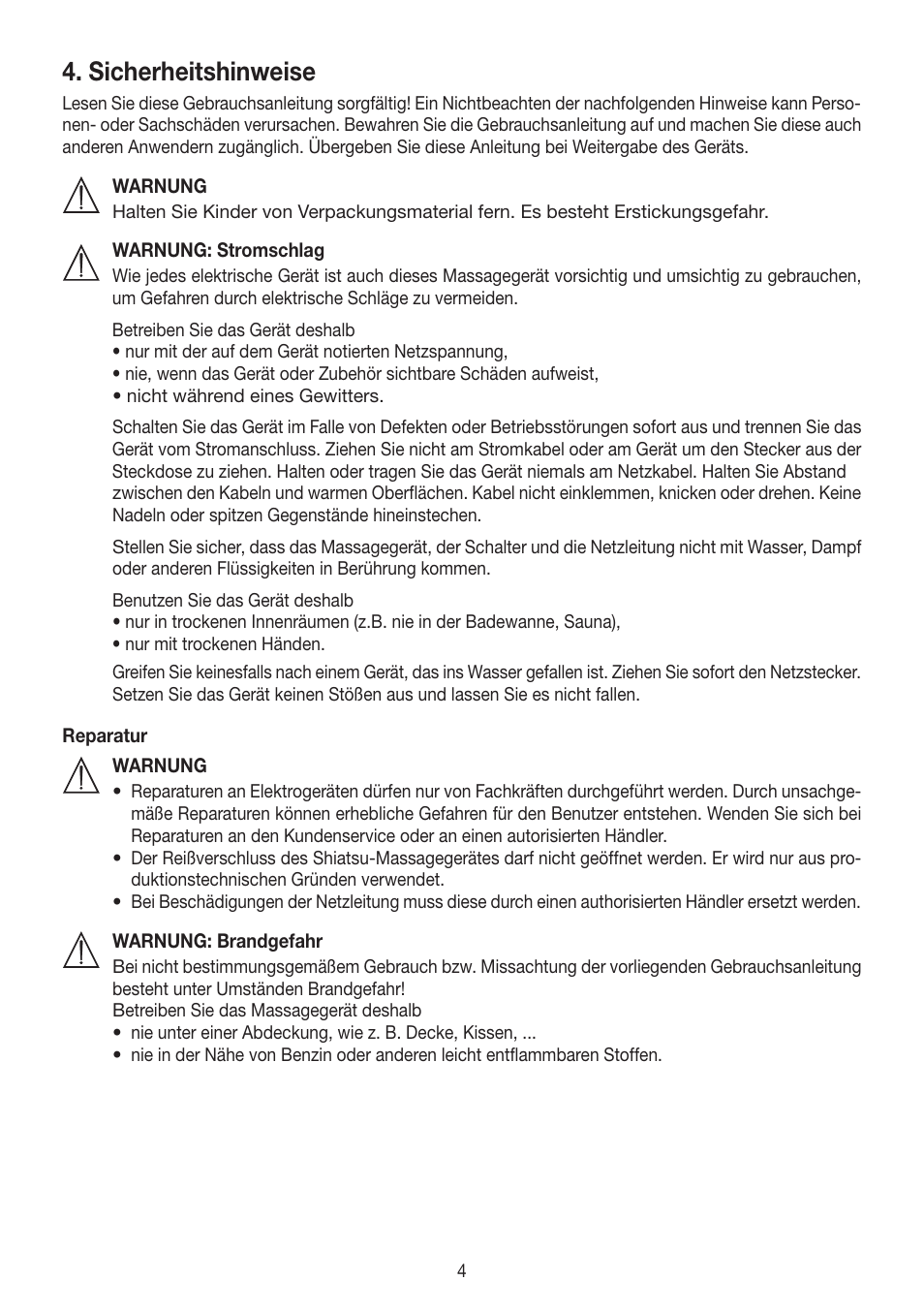 Sicherheitshinweise | Beurer MG 260 User Manual | Page 4 / 60