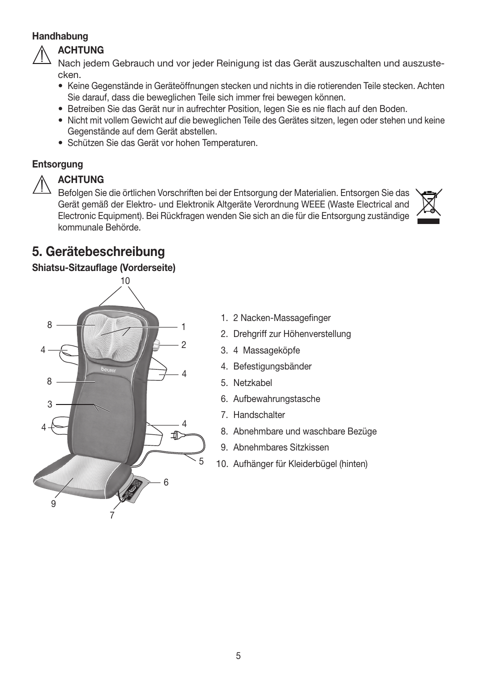 Gerätebeschreibung | Beurer MG 260 User Manual | Page 5 / 60