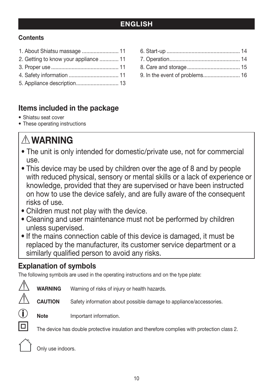 Warning | Beurer MG 300 User Manual | Page 10 / 60