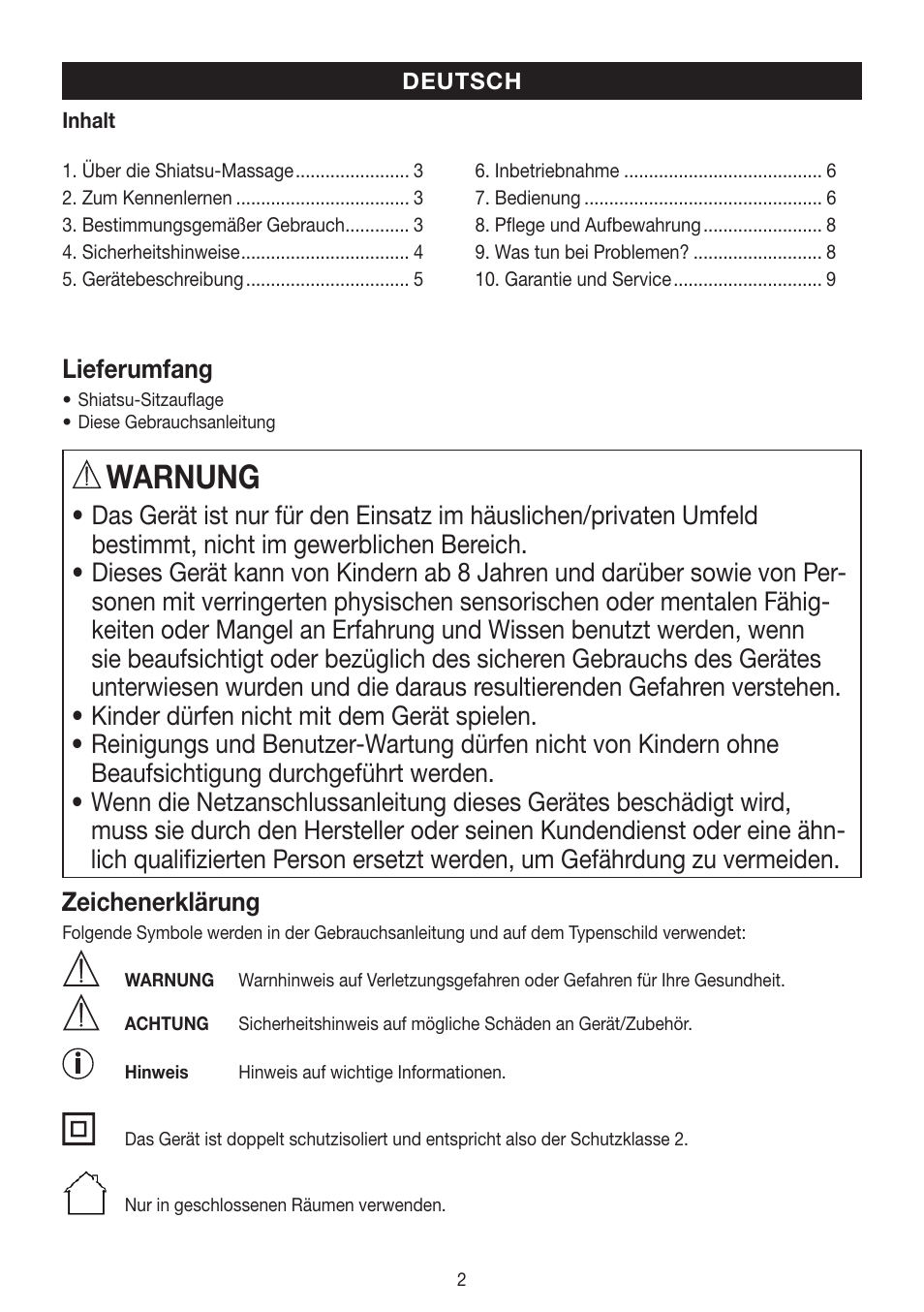 Warnung | Beurer MG 300 User Manual | Page 2 / 60