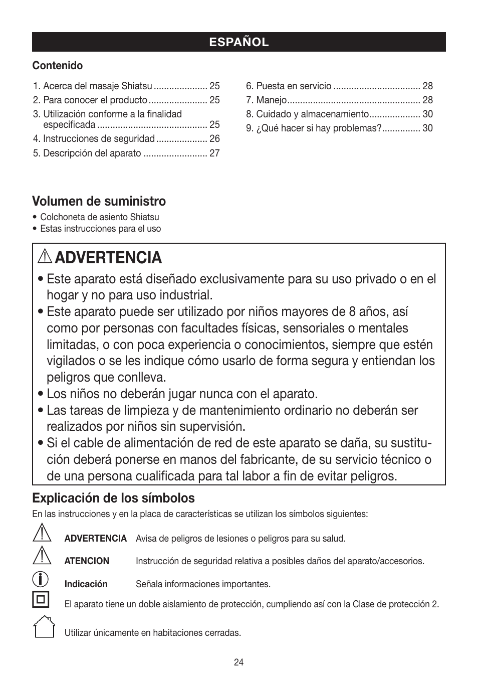 Advertencia | Beurer MG 300 User Manual | Page 24 / 60