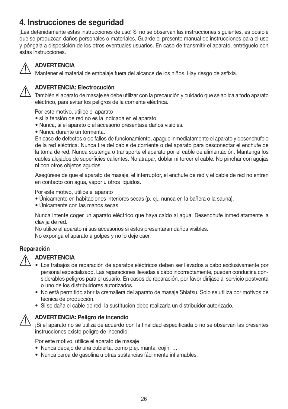 Instrucciones de seguridad | Beurer MG 300 User Manual | Page 26 / 60