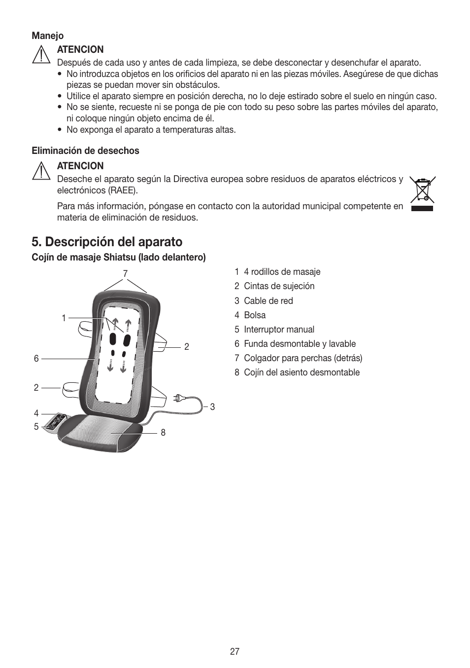 Descripción del aparato | Beurer MG 300 User Manual | Page 27 / 60