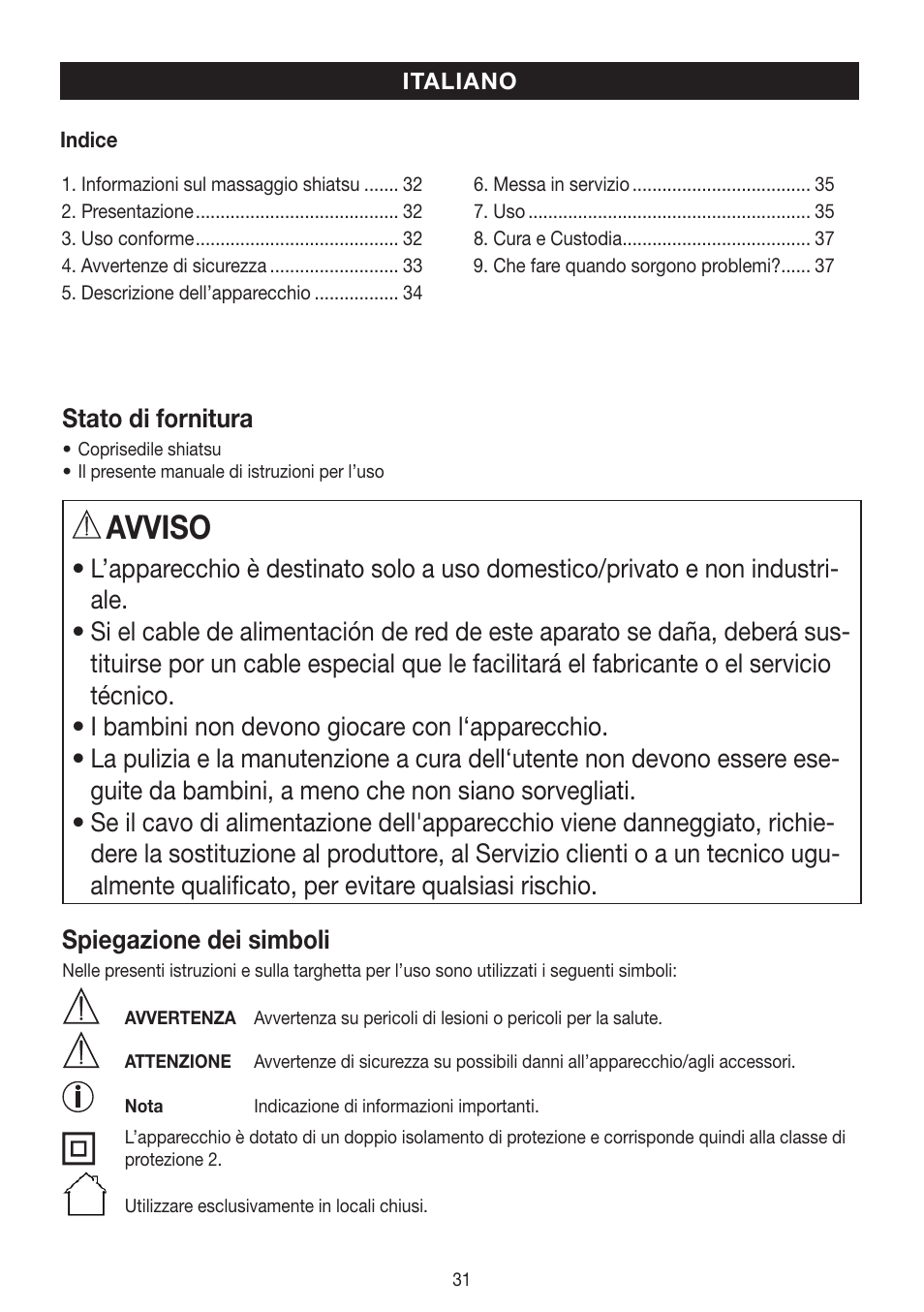 Avviso | Beurer MG 300 User Manual | Page 31 / 60