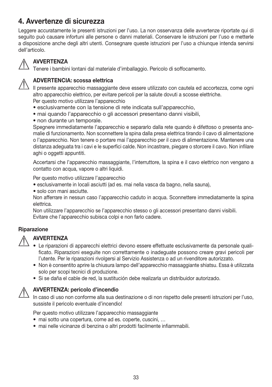 Avvertenze di sicurezza | Beurer MG 300 User Manual | Page 33 / 60