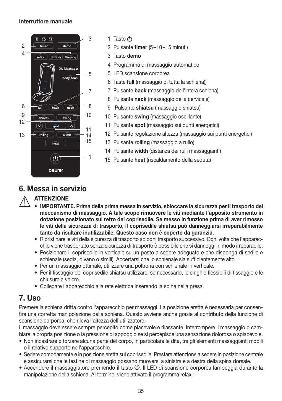 Messa in servizio | Beurer MG 300 User Manual | Page 35 / 60