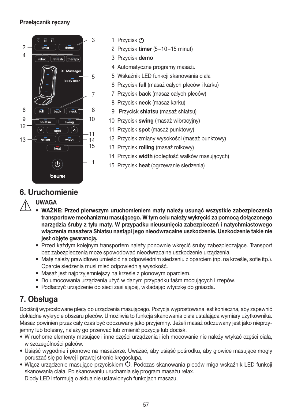 Uruchomienie, Obsługa | Beurer MG 300 User Manual | Page 57 / 60