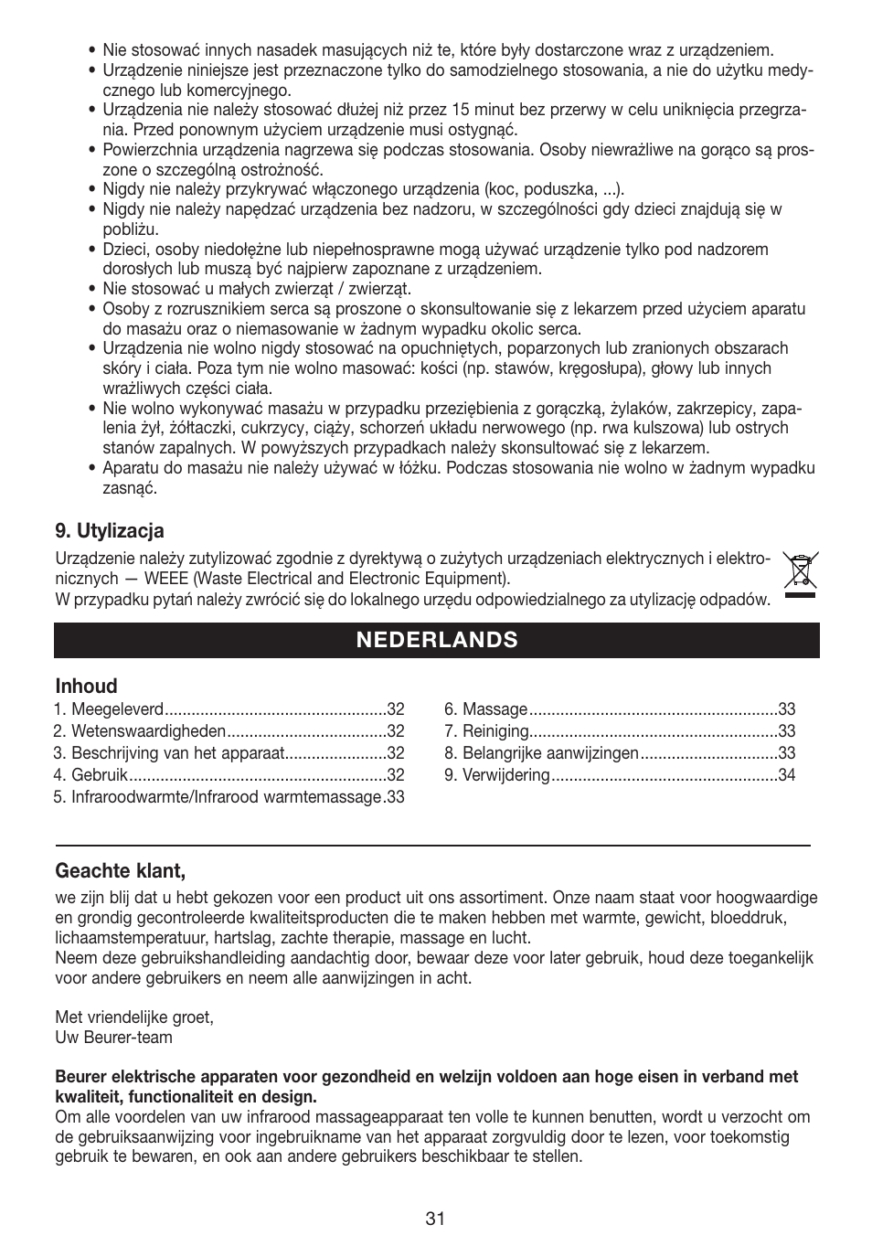 Nederlands | Beurer MG 40 (Typ BF 50) User Manual | Page 31 / 44