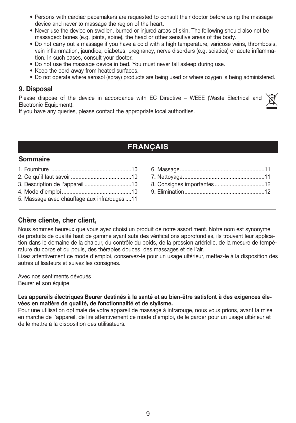 Français | Beurer MG 40 (Typ BF 50) User Manual | Page 9 / 44