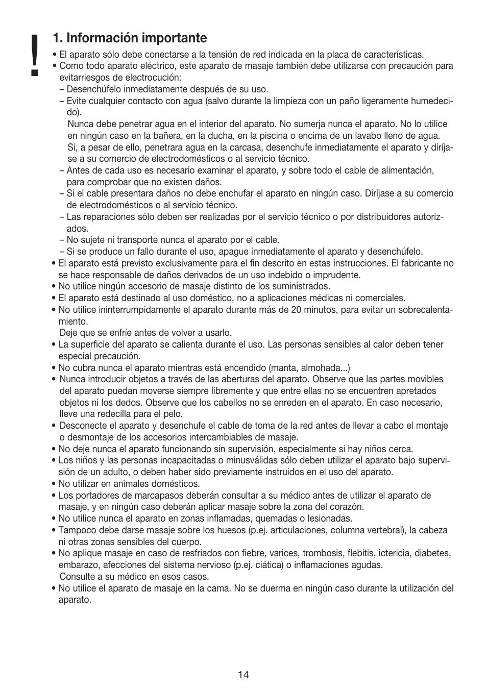 Información importante | Beurer MG 70 User Manual | Page 14 / 44