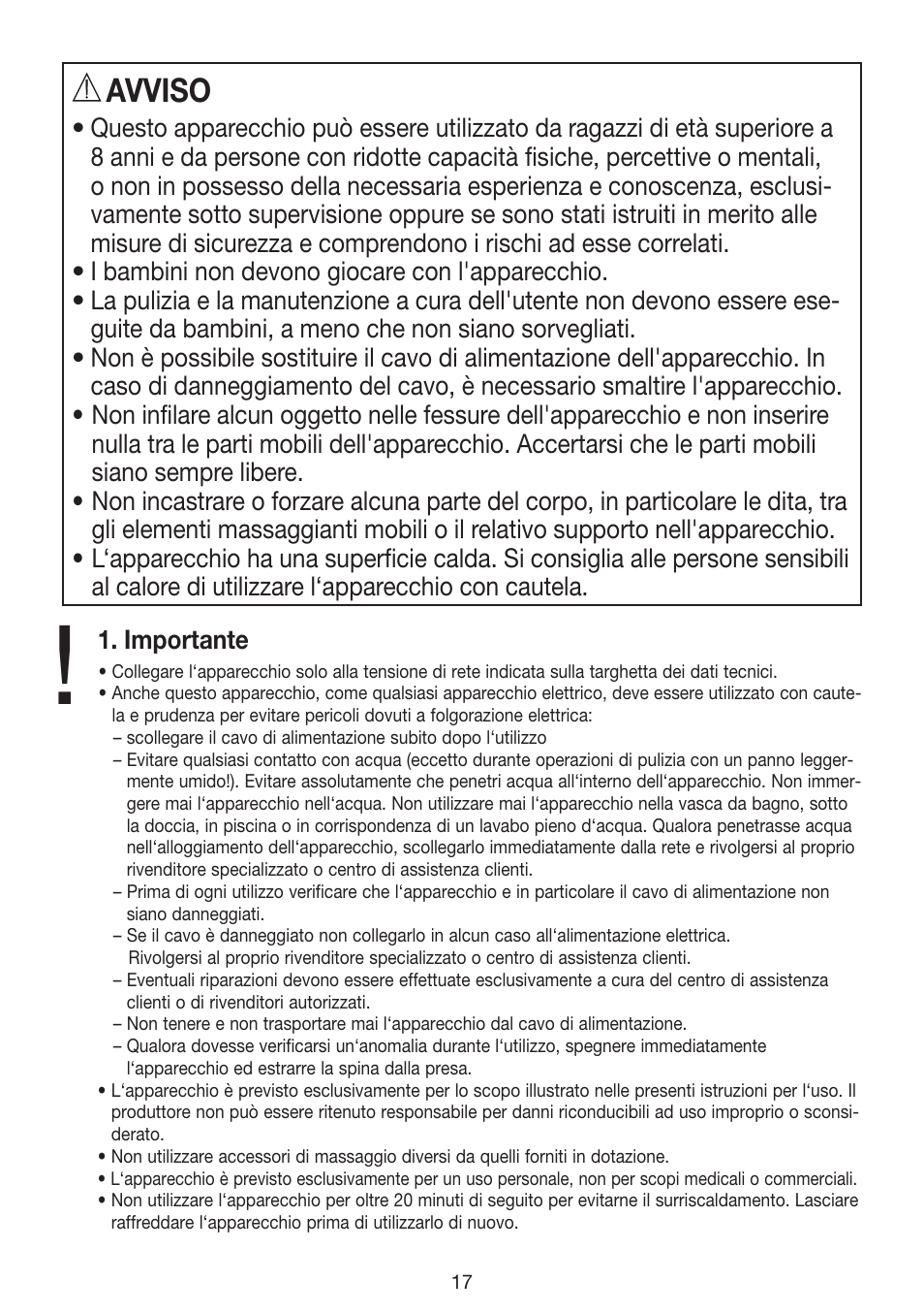 Avviso | Beurer MG 70 User Manual | Page 17 / 44