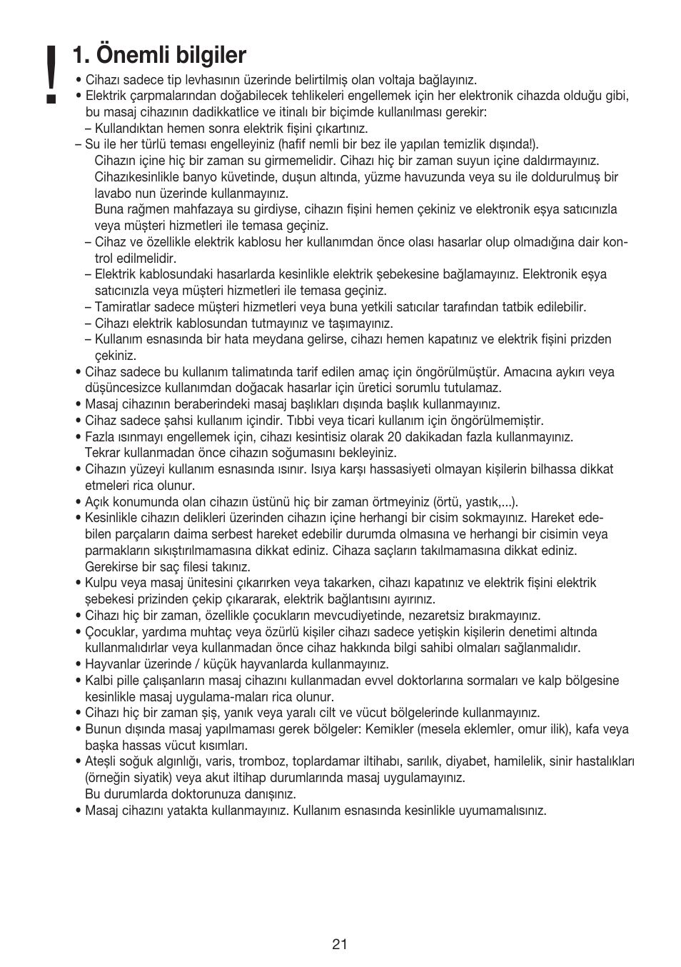 Önemli bilgiler | Beurer MG 70 User Manual | Page 21 / 44