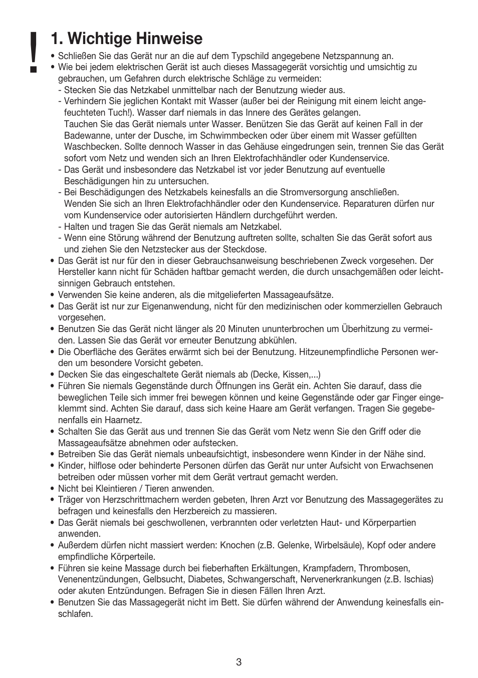 Wichtige hinweise | Beurer MG 70 User Manual | Page 3 / 44